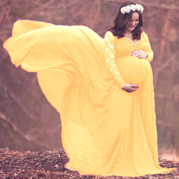 

maternity dresses 2021 summer tulle long baby shower cotton dress stretchy pregnancy pography with cape train, White