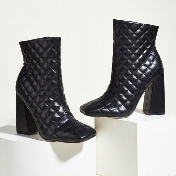 

boots fashion design high heel women's shoes plaid square size 35-42, Black