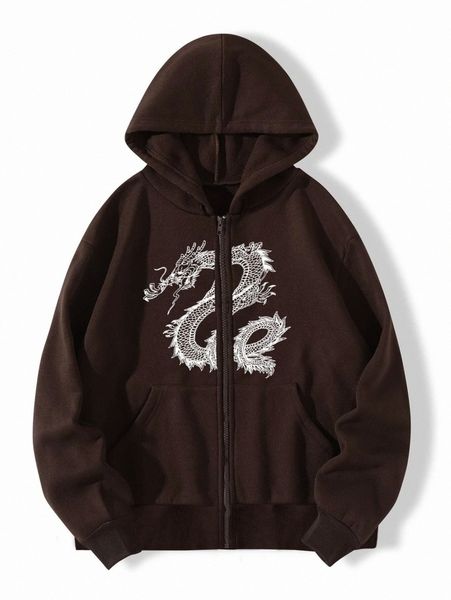 

chinese dragon graphic zip up hoodie k58v#, White;black