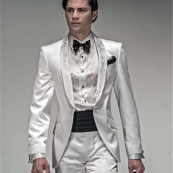 

men's suits & blazers white shawl lapel 2 piece prom wedding of the groom tuxedo business custom-made, White;black