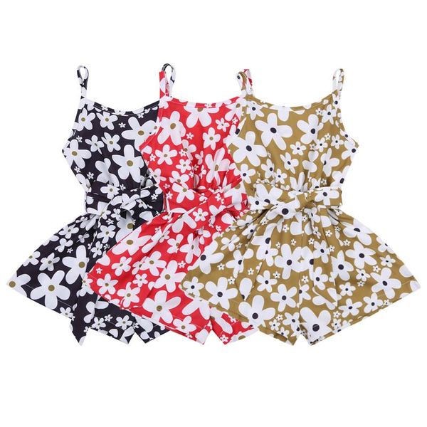 

jumpsuits 1-5 year's baby girls romper sweet kids button floral printing crew neck belt waist lace up jumpsuit for toddlers, Blue