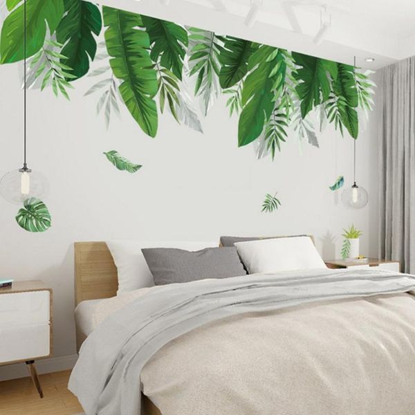 Adesivos de parede estilo nórdico folhas verdes adesivo removível lindo decalque decalque impermeável quarto quarto de estar mural - 60