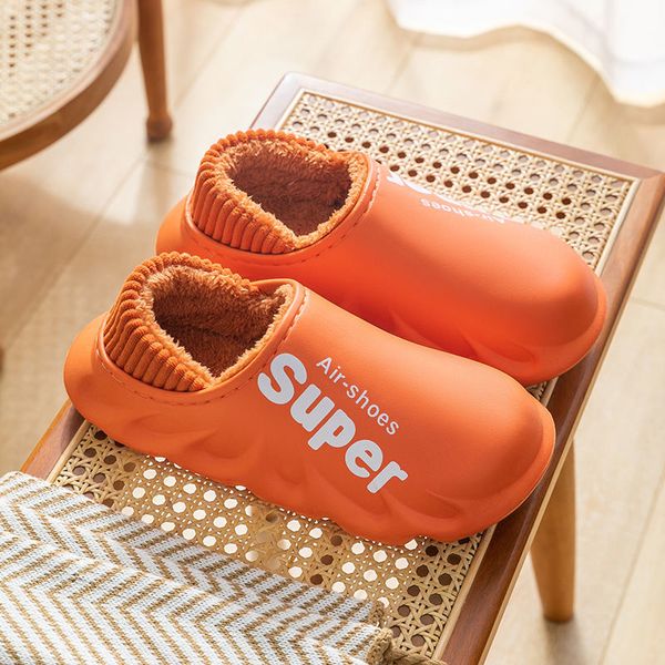 

men's slippers home plush slipper female winter warm slippers women thick bottom waterproof shoes men indoor non-slip footwear, Black