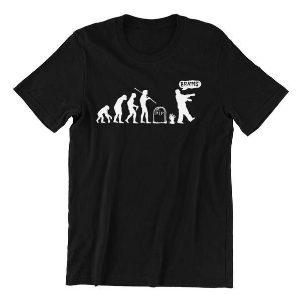 

Zombie Evolution - Funny Printed Black Mens T-shirt Apocalypse Gaming Gift, White;black