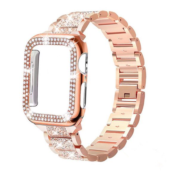 Diamantgehäuse + Armband für Apple Watch Band 45 mm, 41 mm, 44 mm, 40 mm, 42 mm, 38 mm, Edelstahlarmband, Correa-Abdeckung für iWatch 5, 4, 3, SE, 6, 7