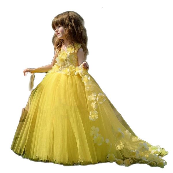 

casual dresses 4-14 yellow years flower girl ed flowers decoration wedding change ball beauty birthday, Black;gray