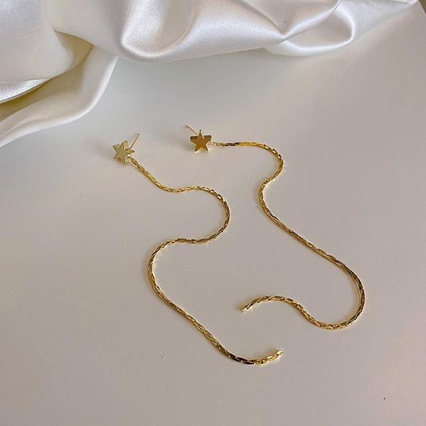 

dangle & chandelier unique design gold silver color star huggie knotted earrings for women unusual long tassel hollow out pendientes