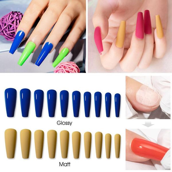 

false nails 10pcs professional fake long ballerina half french acrylic nail art tips press on full cover manicure beauty tools, Red;gold