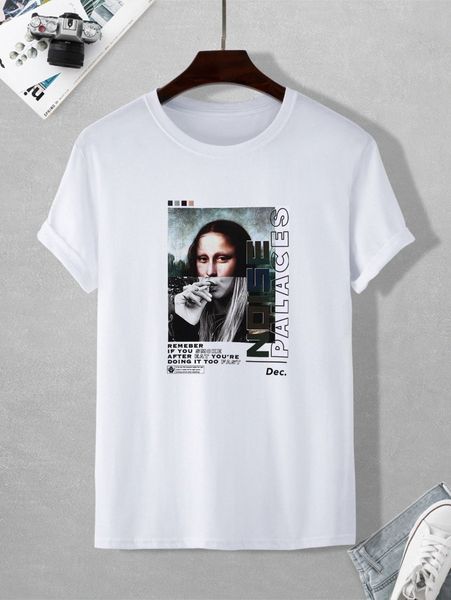 

men figure and letter graphic tee c1uy#, White;black