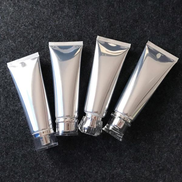 

1pc 80g cosmetic hose soft facial cleanser tube, portable travel silver plastic hand cream tube,empty foundation container packing bottles