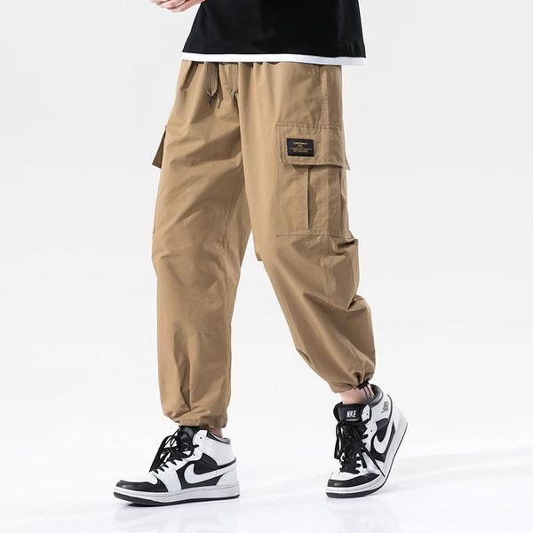 

men's pants causal cargo fashion cotton loose multi-pockets fitness joggers men sweatpants male hip hop harem streetwear, Black