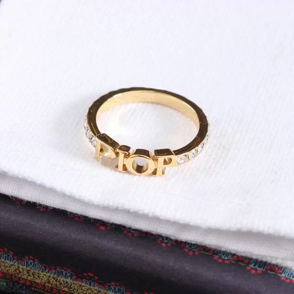 

fashion designer gold letter band rings bague for lady women party wedding lovers gift engagement jewelry with box, Silver