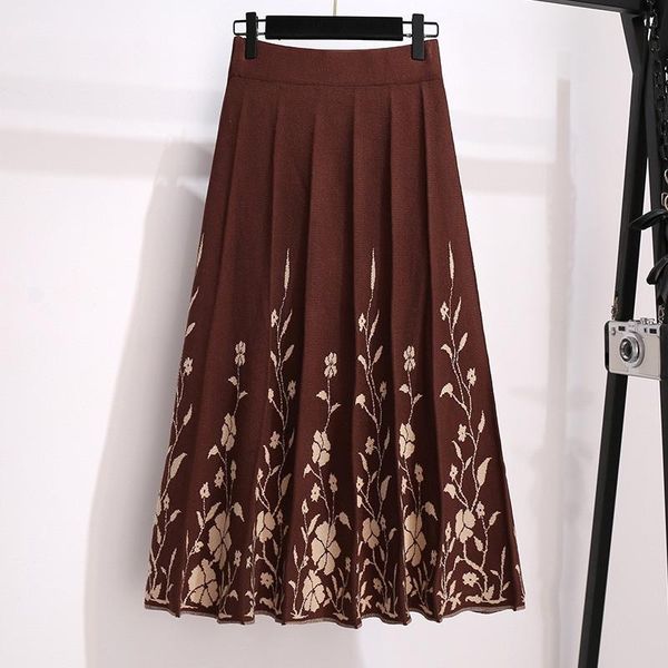 

skirts fashion plus size women's spring autumn 2021 high-waist pleated mid-length knitted 198b, Black