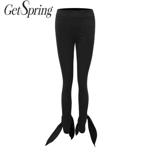 

getspring women pants bow bandage pencil high waisted bottoming all match womens long trousers autumn winter 210601, Black;white