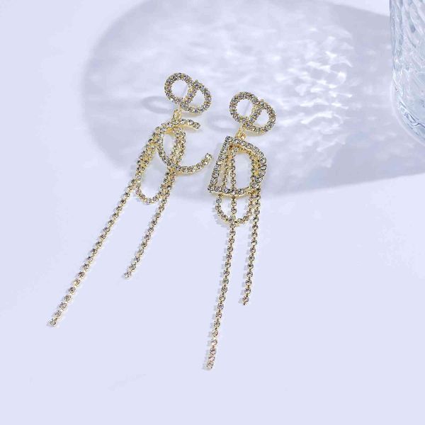 

special offer 2021 luxury designer jewelry jewelry cary earrings indifference letter zircon full sparkle diamond tassel large earrings, Golden;silver