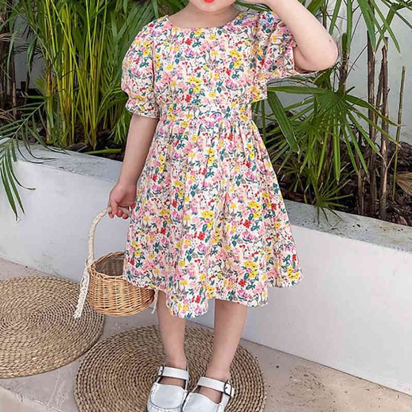 

summer dress children clothes sweet puff sleeve halter girl party holiday princess 210515, Red;yellow