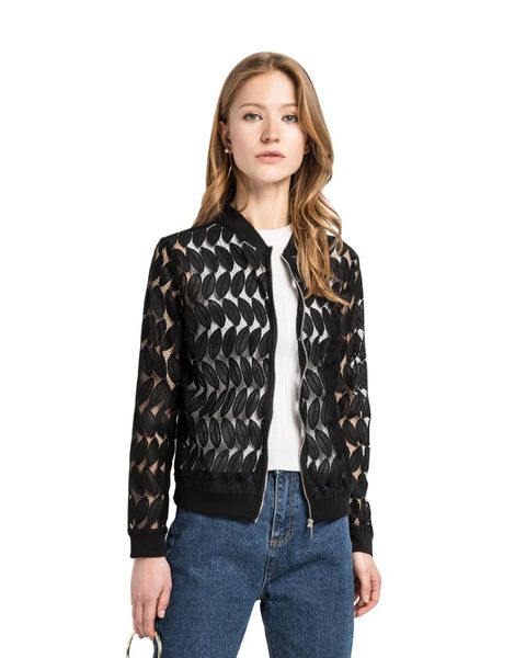 

women's jackets nice spring autumn stand collar long sleeve women coat hollow out leaf lace female jacket fashion thin, Black;brown