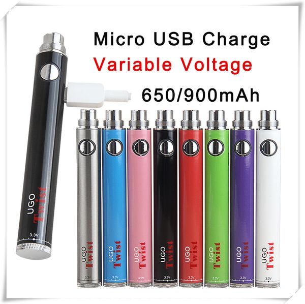 Evod UGO Twist VV Vape Pen Batterie a tensione variabile Micro USB Passthrough Batteria per 510 atomizzatori CE3 Vaporizzatore
