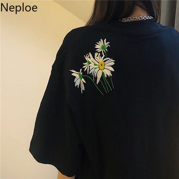 Neploe Daisy Print T-shirts Frauen Mode Ins O Hals Kurzarm Weibliche Tops Sommer Lose Beiläufige Baumwolle Damen Tees 1D521 210423