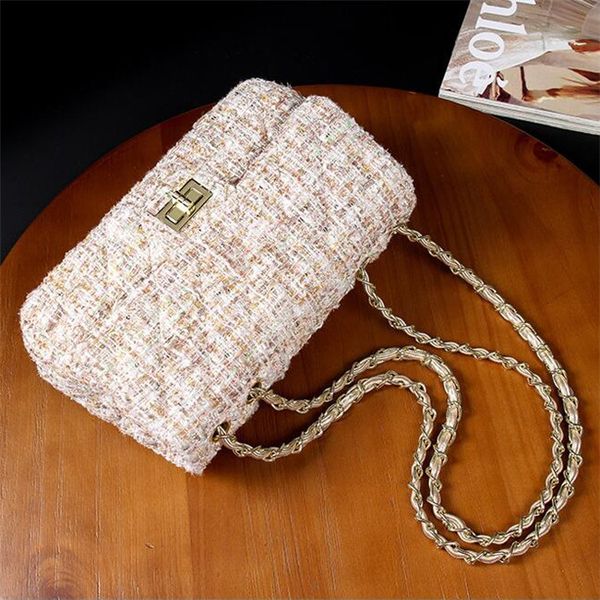 

wholesale factory ladies leathers shoulder bags winter fashion woolen chain bag elegant horizontal large ladies handbag sweet contrast leath