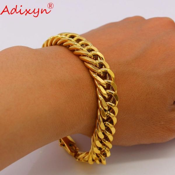 

adixyn copper bracelet men jewelry gold color 21cm 13 mm thick cuban link chain mens bracelets ethiopian african gifts n05076, Black