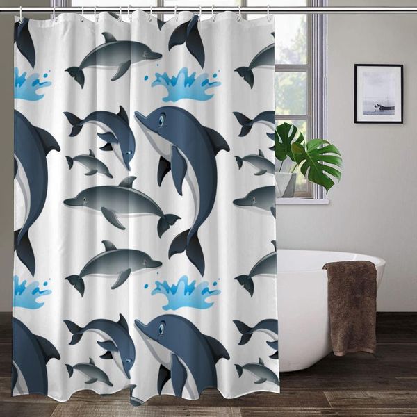 

funny dolphin shower curtains cute ocean animal blue seawater sea wave scenery bathroom decor cloth hanging curtain with hooks