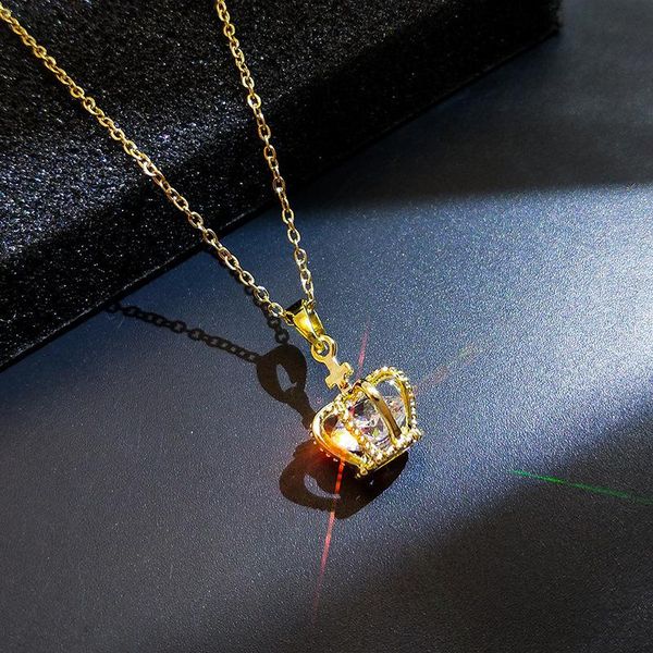 

pendant necklaces crown necklace female noble and light luxury titanium steel clavicle chain design zircon ins jewelry gift, Silver