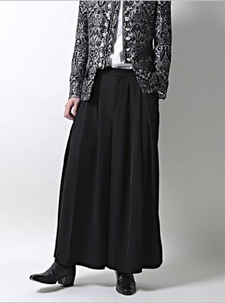 

men's pants spring and autumn casual pure color wide leg culottes ultra loose trend youth sleeve, Black