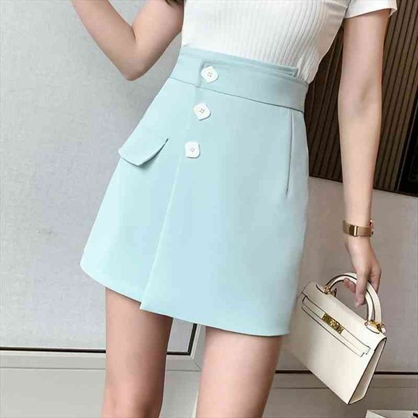 

faldas mujer moda summer buttons women skirt a line irregular high waist for korean shorts with slit, Black