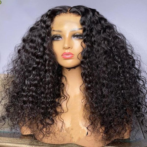 

synthetic wigs 26 inch long black lace front wig for women with babyhair preplucked glueless heat resistant kinky curly middle part