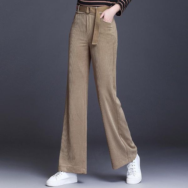 

women's pants & capris corduroy wide leg women 2021 autumn winter warm elastic high waist flare trousers female streetwear velvet long, Black;white