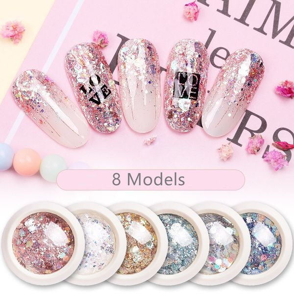 

3d diy nails decorations 1 box nail art mermaid glitter flakes sparkly hexagon sequins spangles polish powder dust manicure, Silver;gold