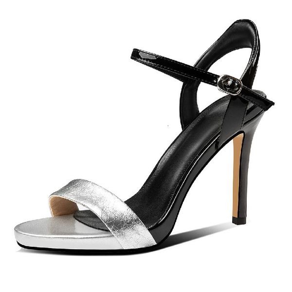 

hchao summer women's sandals genuine leather thin heel fashion super high  cm shoes shallow party pumps dress, Black