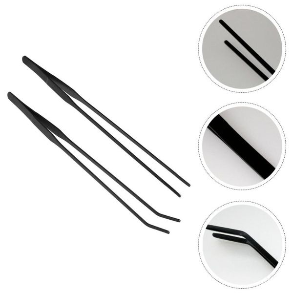 

2pcs anti-slip stainless steel tweezers fish tank landscape cleaning tool(black) decorations