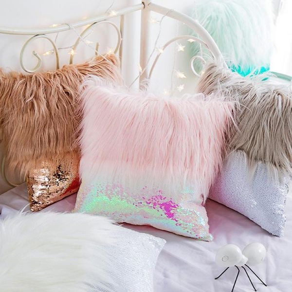

pillow case portable fashion decorative plush sequins stitching for household