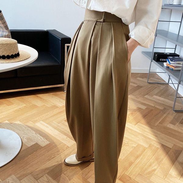 

thicken loose casual suit pants for women autumn winter fashion korean high waist straight pant chocolate color trousers 2021 women's &, Black;white