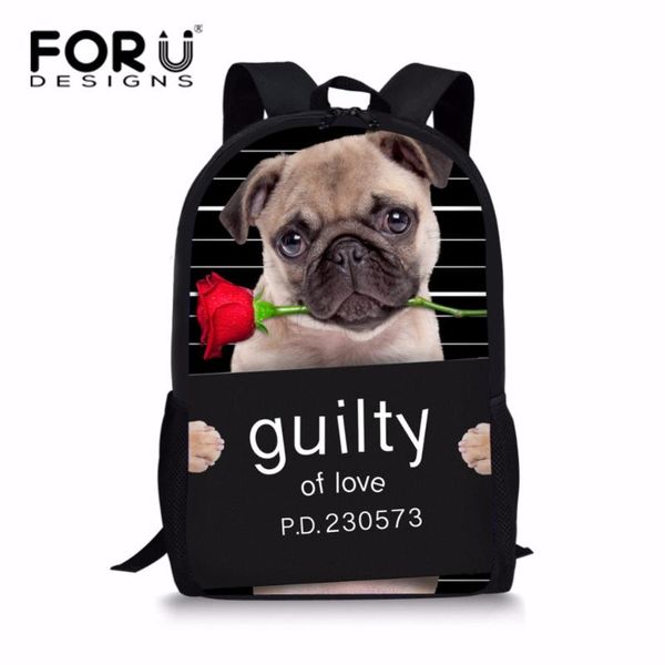 

backpack forudesigns black puppy pug dog for teenager boys girls cute printing children kids 3d animal back unique child pack