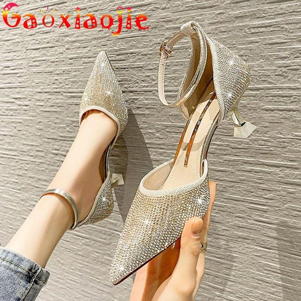 

sandals 6cm glittering diamond celebrity full dress high-heel shoes fashion women's pointed thin heel wedding party cover, Black