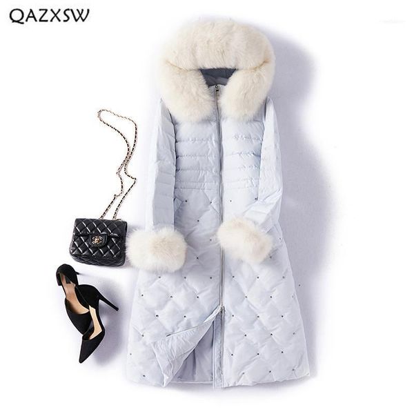 

women's down & parkas qazxsw winter jacket long coat over the knee women clothes 2021 cuff big fur collar thick solid warm outerwear ld, Black