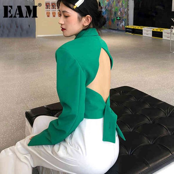 

[eam] women green irregular sashes big size blazer lapel long sleeve loose fit jacket fashion summer 1dd6465 21512, White;black