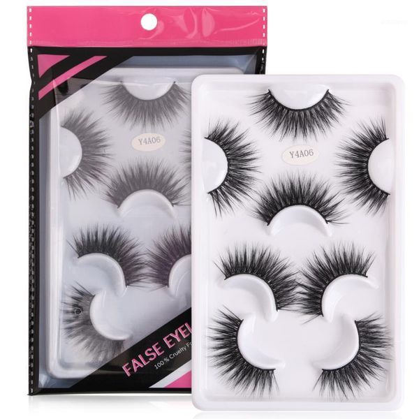 

4 pairs natural long flase eyelashes handmade 3d mink lashes extension soft cross make up fake wholesale1