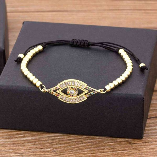 

new arrival 5 styles braided lucky evil eye adjustable bracelet women men copper cz beads fashion friendship jewelry, Golden;silver