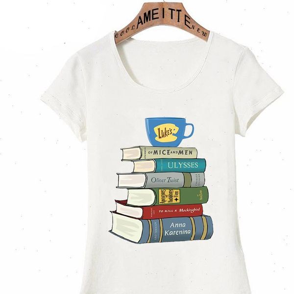 

women t shirt retro summer unique gilmore girls print book and coffee lovers hip hop cute girl, White
