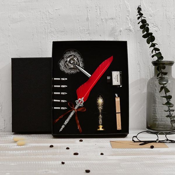 

love retro feather pen set gift box 5 nib wedding fountain pens