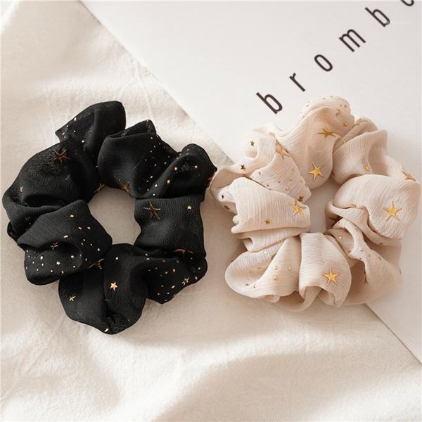 

1pcs star print solid color hair ties scrunchie elastic bands for women girls accessories ponytail holder rope1