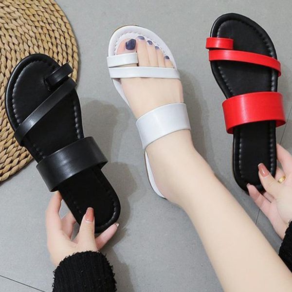 

flats shoe female women slippers pu leather ladies thong drop clip toe sandals women's beach slides summer, Black
