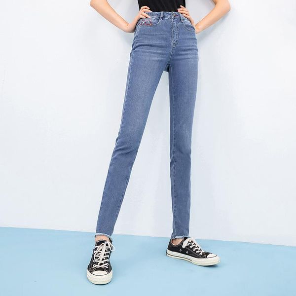 

spring arrival water washed jeans slim versatile casual embroidered long women's pants, Blue