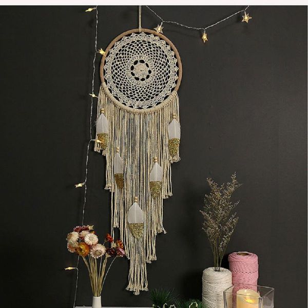 

home decor macrame dream catcher handmade large boho crochet wall hanging with feather decorative objects & figurines