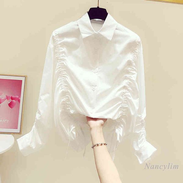 

blouses elegant drawstring lace up white shirt women's spring blouse lapel long sleeve loose blusas nancylim