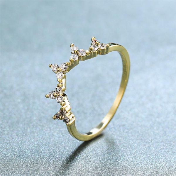 

wedding rings cute female white round crystal ring charm yellow gold thin for women bridal queen crown engagement, Slivery;golden
